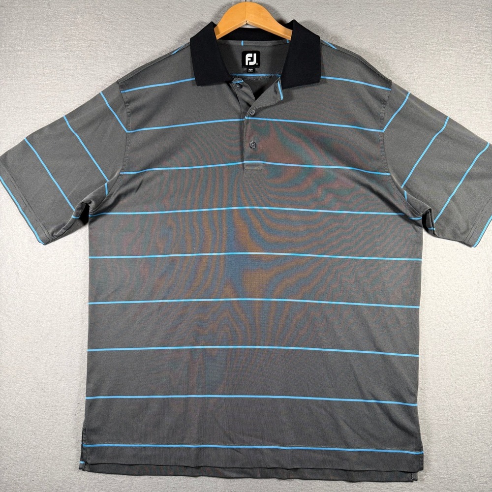 FootJoy Mens XXL Grey Blue Striped ProDry Performance Golf Polo Shirt 1114